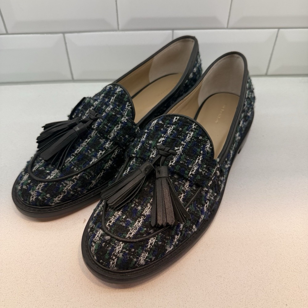 Stylish Women’s Ann Taylor Navy Black Tweed Tassel Loafers, EUC, Size 9